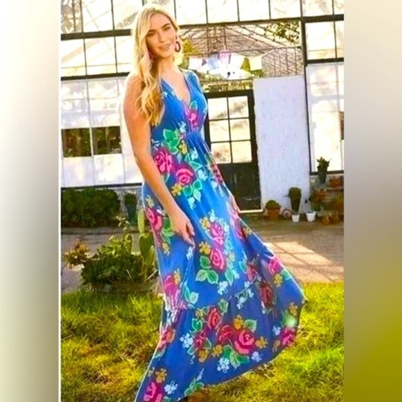 Matilda Jane MEDIUM Maxi Dress Tropical Floral Pockets Vacation Cruise - Picture 1 of 11